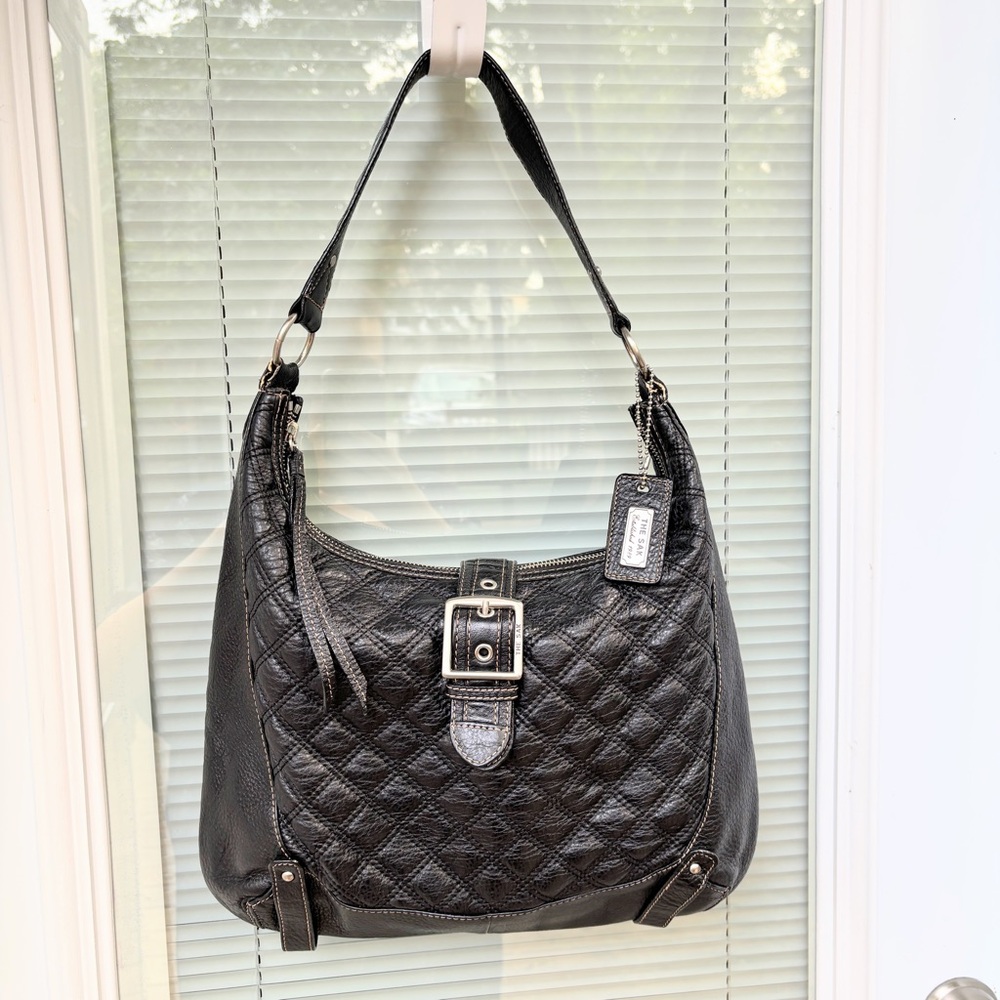 The Sak Pink Label Quilted Leather Hobo Handbag Purse Shoulder Bag Black